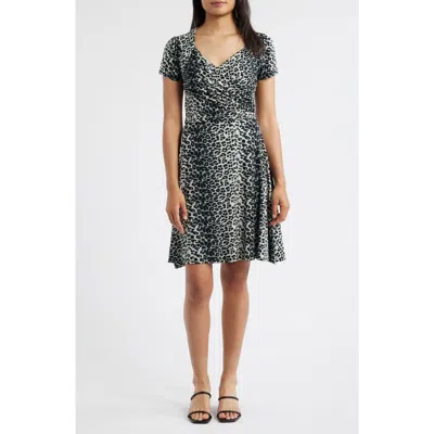 Loveappella Leopard Print Surplice Neck Dress In Multi