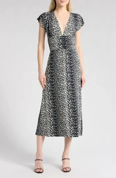 LOVEAPPELLA LOVEAPPELLA LEOPARD SPOT TIE BACK MIDI DRESS