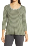 Loveappella Leopard Stripe Peplum Top In Olive/ivory