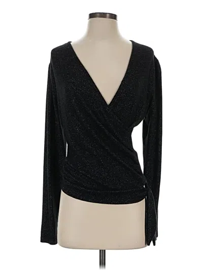 Pre-owned Loveappella Long Sleeve Top Black Plunge Neckline Tops