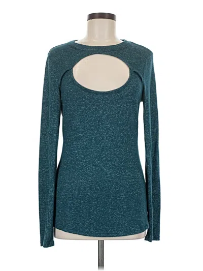 Pre-owned Loveappella Long Sleeve Top Teal Keyhole Neckline Tops