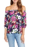 Loveappella Loveapella Floral Off The Shoulder Top In Azalea/plum
