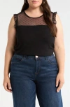 Loveappella Mesh Dot Top In Black
