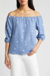 Loveappella Off The Shoulder Top In Chambray
