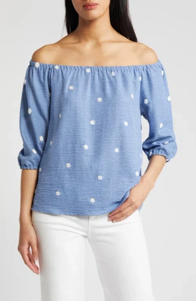 Loveappella Off The Shoulder Top In Blue