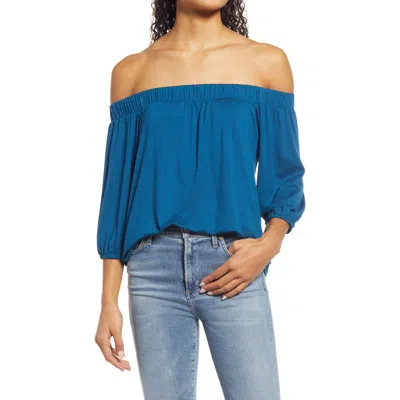 Loveappella Off The Shoulder Top In Teal