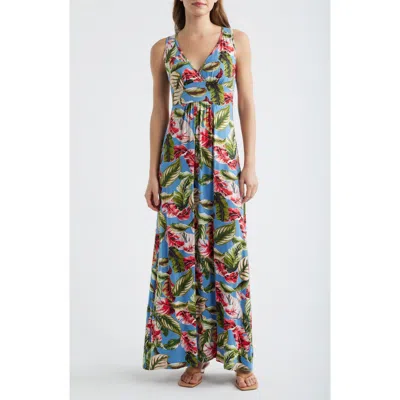 Loveappella Palm Print Sleeveless Jersey Maxi Dress In Multi