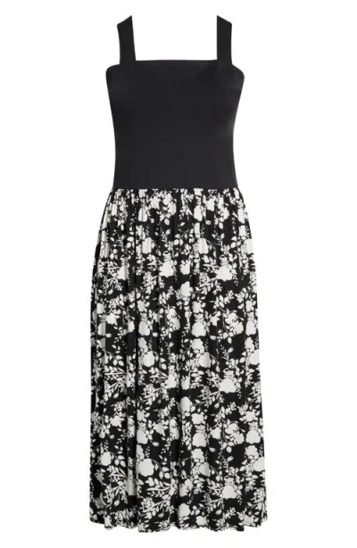 Loveappella Patterned Skirt Strap Dress In Multi