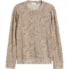 Loveappella Brushed Animal Print Long Sleeve Crewneck Top In Brown