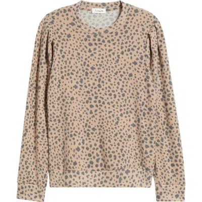Loveappella Pleated Long Sleeve Brushed Jersey Top In Brown