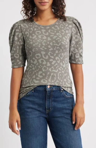 Loveappella Pleated Puff Sleeve Fleece Top In Gray