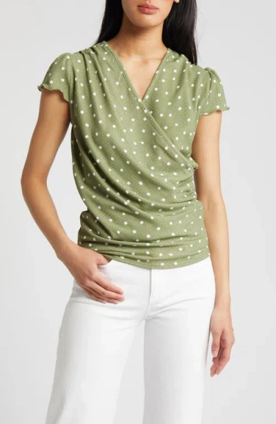Loveappella Polka Dot Faux Wrap T-shirt In Green