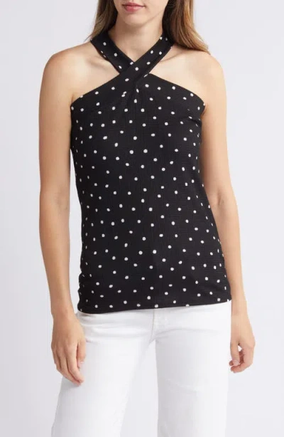 Loveappella Polka Dot Halter Top In Black