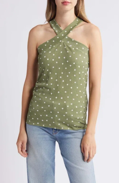 Loveappella Polka Dot Halter Top In Green