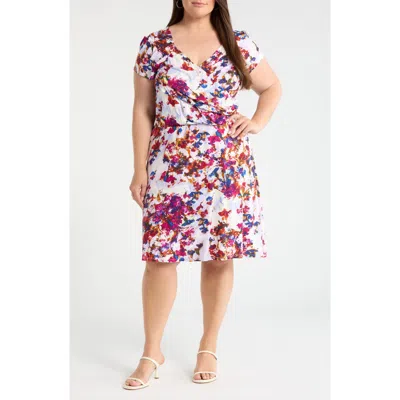 Loveappella Print Faux Wrap Dress In Multi