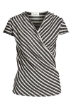 Loveappella Puckered Stripe Wrap Front Top In Gray