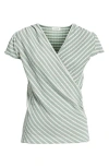Loveappella Puckered Stripe Wrap Front Top In Sage