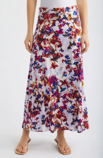 Loveappella Roll Top Floral Print Maxi Skirt In Multi