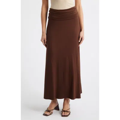 Loveappella Roll Top Maxi Skirt In Brown