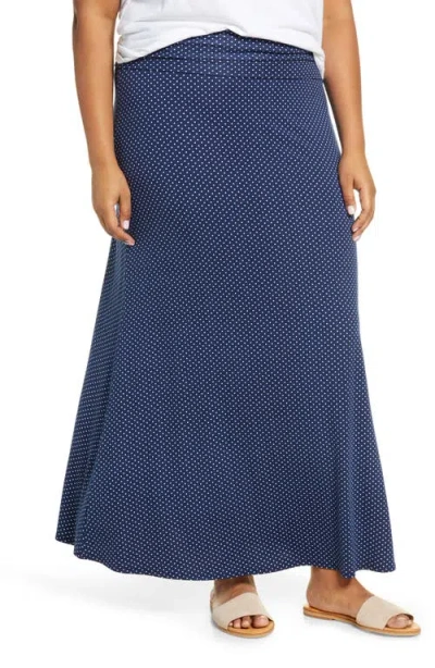 Loveappella Roll Top Maxi Skirt In Navy/ivory