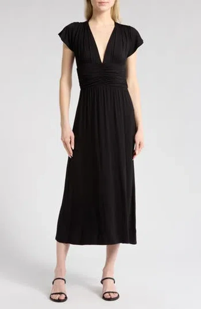 Loveappella Ruched Bodice Midi Dress In Black