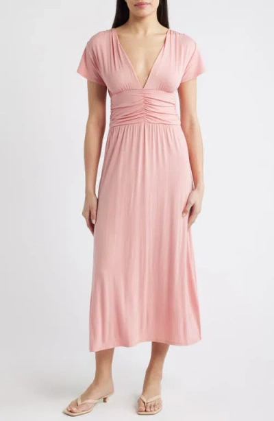 Loveappella Ruched Bodice Midi Dress In Pink