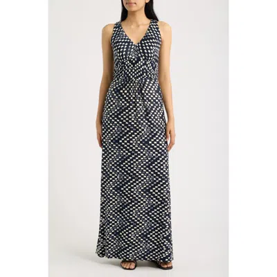 Loveappella Ruched Empire Waist Maxi Dress In Multi