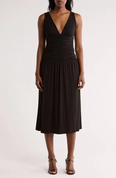 Loveappella Ruched Midi Dress In Black