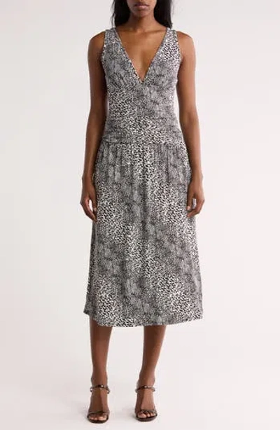 Loveappella Ruched Midi Dress In Gray