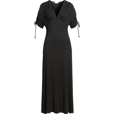 Loveappella Ruched Sleeve Empire Waist Maxi Dress In Black