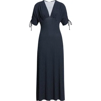 Loveappella Ruched Sleeve Empire Waist Maxi Dress In Blue