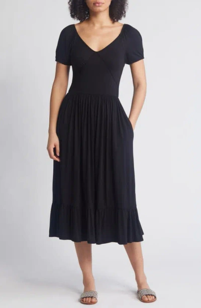 Loveappella Short Sleeve Midi Dress In Black