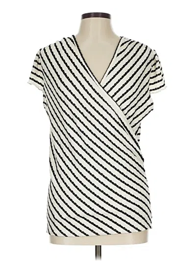 Pre-owned Loveappella Short Sleeve Top Silver V Neck Tops