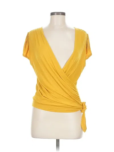 Pre-owned Loveappella Short Sleeve Top Yellow Plunge Neckline Tops