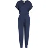 Loveappella Short Sleeve Wrap Top Jumpsuit In Blue