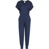 Loveappella Short Sleeve Wrap Top Jumpsuit In Midnight Blue
