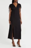 Loveappella Shoulder Tie Maxi Dress In Black