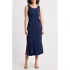 Loveappella Side Tie Sleeveless Midi Dress In Navy