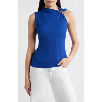 Loveappella Side Twist Texture Sleeveless Top In Blue