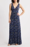 Loveappella Sleeveless Jersey Maxi Dress In Blue