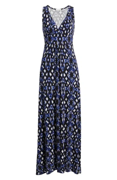 Loveappella Sleeveless Jersey Maxi Dress In Black/royal