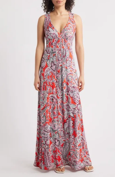 Loveappella Sleeveless Jersey Maxi Dress In Orange