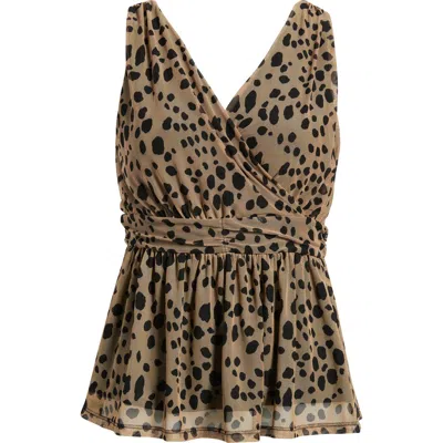 Loveappella Sleeveless Peplum Top In Brown