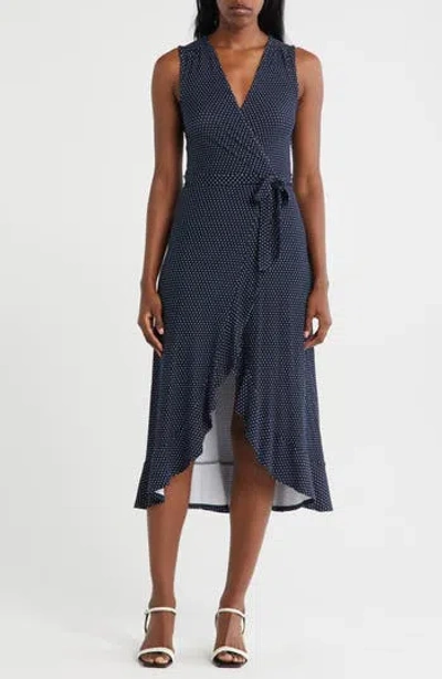 Loveappella Sleeveless Wrap Midi Dress In Blue