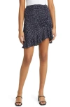 Shop Loveappella Spot Print Ruched Knit Miniskirt In Black/ivory