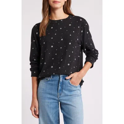 Loveappella Star Print Long Sleeve Brushed Jersey Top In Black/gray