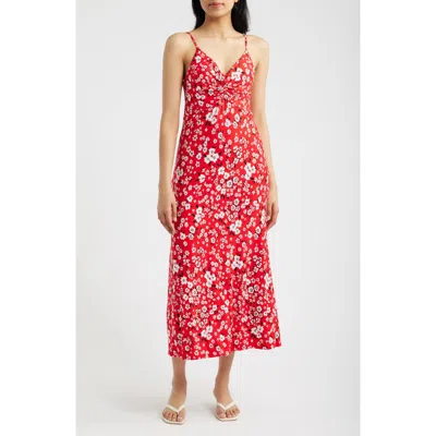 Loveappella Strappy Twist Floral Midi Dress In Red
