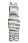 Loveappella Stripe Midi Tank Dress In Black/ Natural