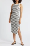Loveappella Stripe Midi Tank Dress In Black/natural