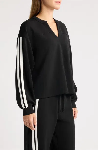 Loveappella Stripe Pullover Sweatshirt In Black/cream